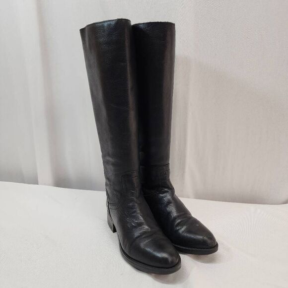 Steve Madden Size 6 M Womens Jasper Leather Almond Toe Knee High Riding Black Bo - Picture 1 of 9